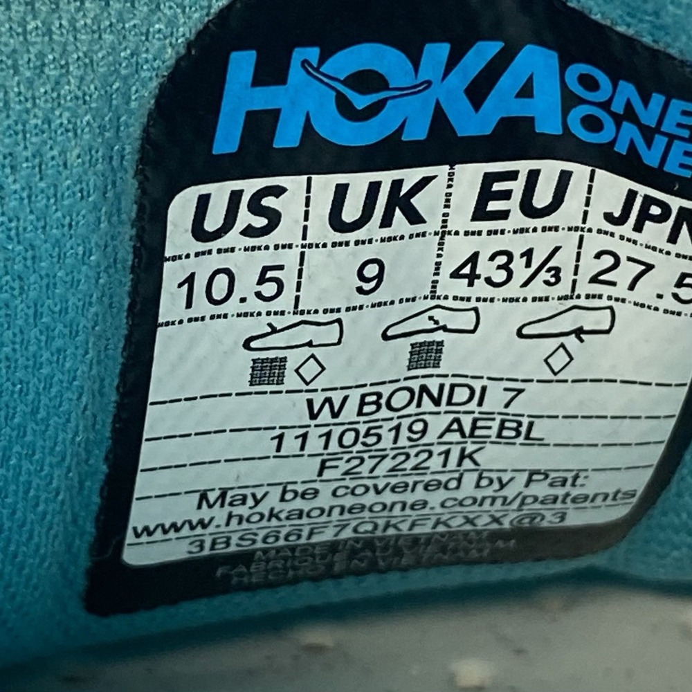 Hoka One One Sneakers Womens 10.5 Bondi 7 1110519 AEBL Blue Running Gym Shoes - Picture 8 of 10